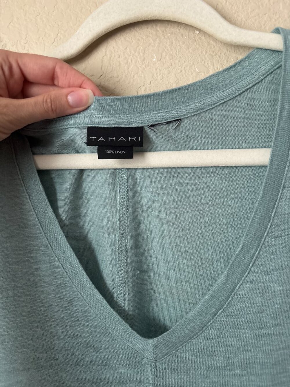 Tahari 2X 100% Linen V-Neck Tee Shirt Minimalist Contemporary - Picture 4 of 5